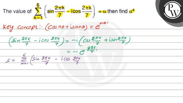 The value of ∑_k=1^6(sin2 π k/7-i cos2 π k/7)=α then find α^4
P смотреть онлайн