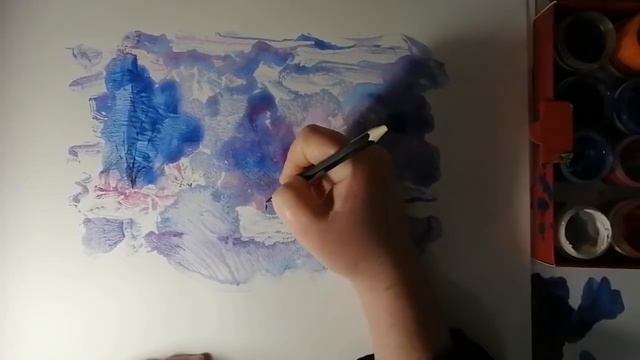 Монотипия. Вечерний пейзаж.