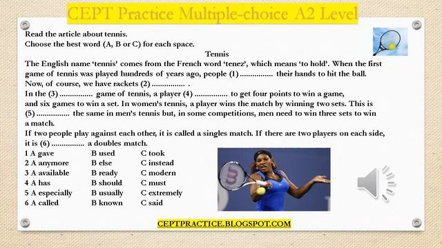 CEPT Practice multiple-choice A2 level about Tennis смотреть онлайн