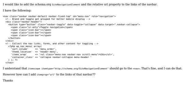 Wordpress: How to add schema.org SiteNavigationElement and property URL to navbar? смотреть онлайн