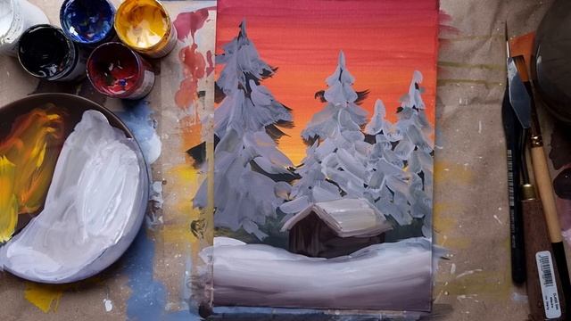 ЗИМНИЙ ДОМИК |Рисуем гуашью✨️ смотреть онлайн