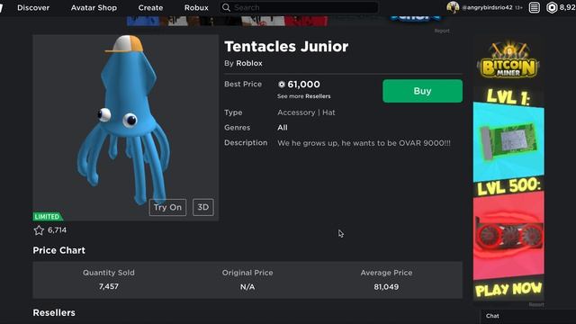 ROBLOX: Tentacles Junior goes Limited (POSSIBLE SALE REVIVAL) смотреть онлайн