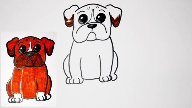 Рисуем ЩЕНКА БОКСЁРА. Как нарисовать СОБАКУ породы БОКСЁР. How to draw a puppy BOXER Dog. смотреть онлайн