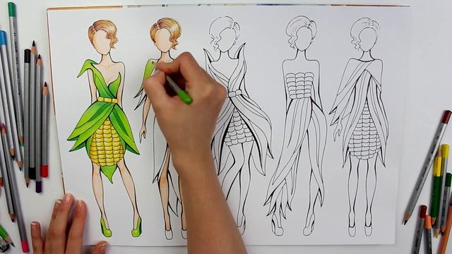 РИСУЕМ ЭСКИЗЫ ОДЕЖДЫ, вдохновение, КУКУРУЗА // Fashion illustration, speedpaint смотреть онлайн