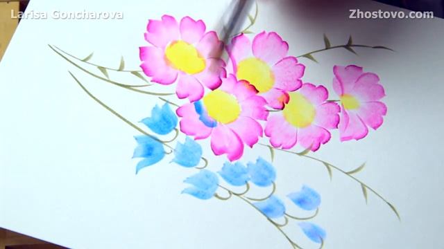 Мальва и Колокольчик. Акрил. Мастер-класс по Жостовской росписи от Ларисы Гончаровой из Жостово Арт смотреть онлайн
