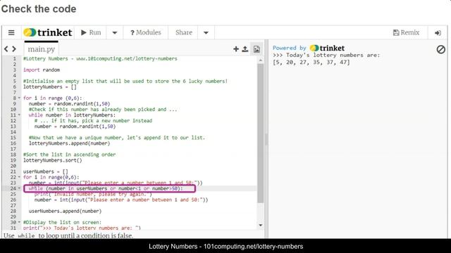 Lottery Numbers | Python Challenge | 101Computing.net смотреть онлайн
