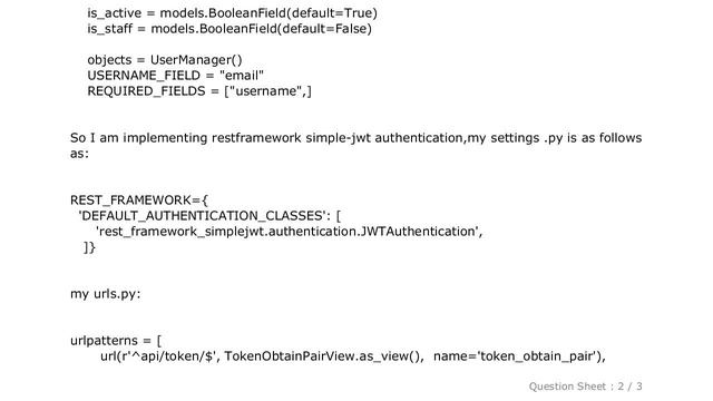 Django : Django drf simple-jwt authentication"detail": "No active account found with the given cred смотреть онлайн
