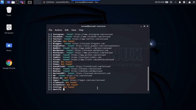 find social networks using UserRecon (Kali) смотреть онлайн