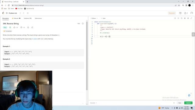 Simple Leetcode Solution - 344 (Reverse String) - Python смотреть онлайн