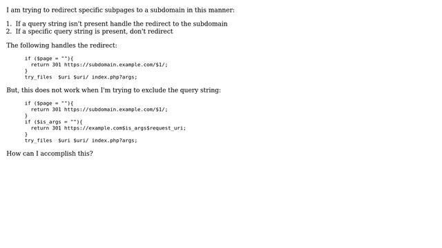 Redirect to subdomain unless query string is present (nginx) смотреть онлайн