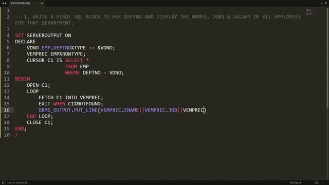 PLSQL Procedure to ask DeptNo from user and display the details of employees (Using Cursors Demo-1) смотреть онлайн