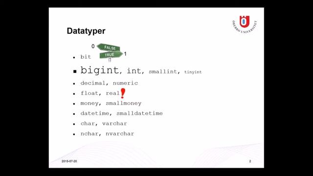 Datatyper - Föresläning 3 (SQL) смотреть онлайн