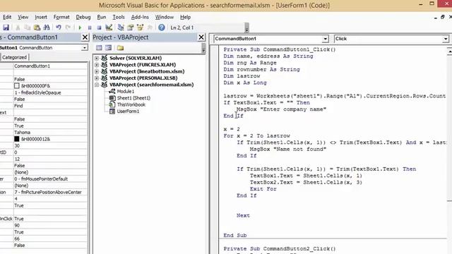 Search And Send Email From A Userform In Excel