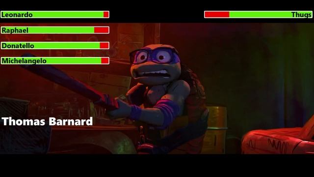 Teenage Mutant Ninja Turtles: Mutant Mayhem (2023) Auto Shop Fight With Healthbars