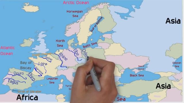 Major Seas & Rivers of Europe Continent / Europe River & Sea Map / Europe Map / Series of World Map смотреть онлайн