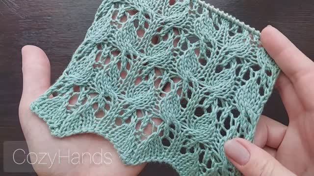 Оригинальный ажурный узор спицами с листиками смотреть онлайн