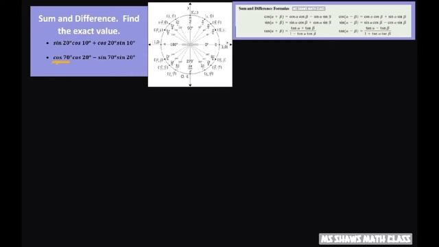 Find exact values for sin 20 cos 10+ cos 20 sin 10 and cos 70 cos 20 - sin 70 sin 20 смотреть онлайн