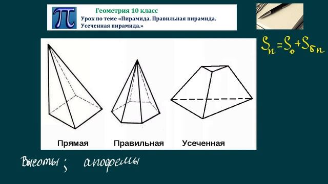 Геометрия 10 Пирамида. Правильная пирамида. Усеченная пирамида. смотреть онлайн