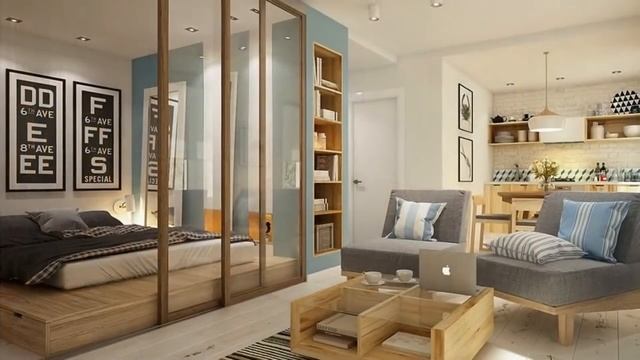 Спальня гостиная. Зонирование комнаты. Идеи дизайна. смотреть онлайн