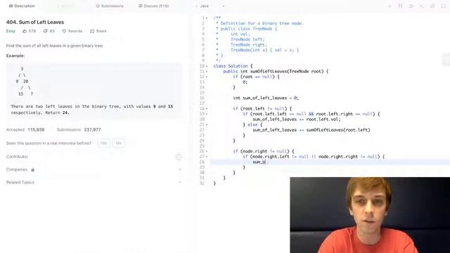 LeetCode Sum of Left Leaves Explained - Java смотреть онлайн