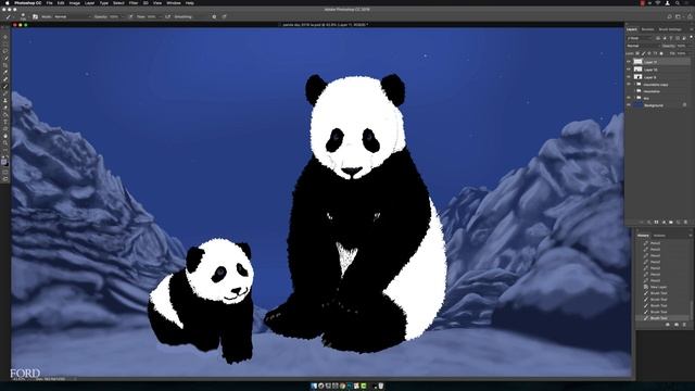 Panda Day Photoshop Painting - Panda with Cub in Snow смотреть онлайн