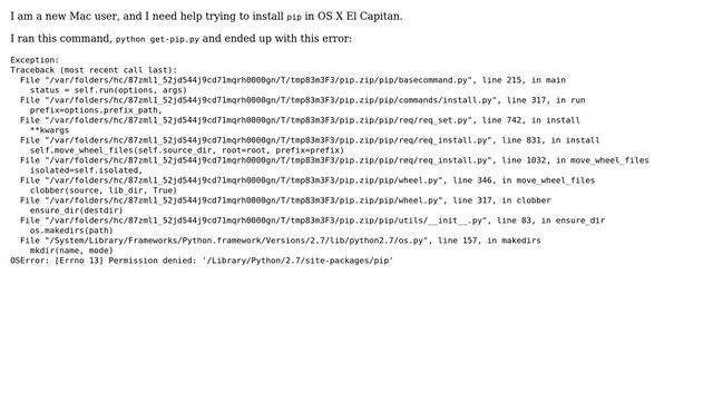 Apple: How to install pip in OS X El Capitan? смотреть онлайн