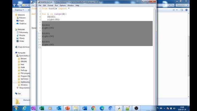 Funkcje w Python - rysujemy kwadrat z wykorzystaniem modułu turtle смотреть онлайн
