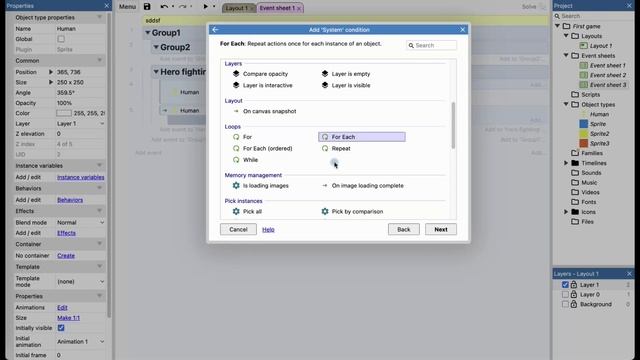 Группы, Системный обьект. Часть 1. Условия | Урок №23 | Курс по Construct 3 | Разработка игр смотреть онлайн