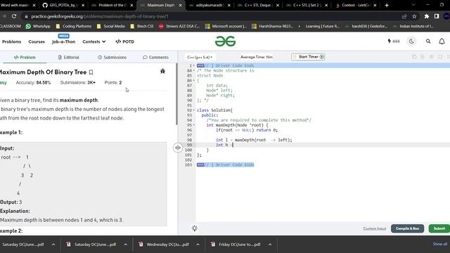 Maximum Depth Of Binary Tree | POTD | 28 June #gfg #sourcecode #potd #easysolution #C++ смотреть онлайн