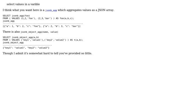 select json_object() into list postgres function (2 Solutions!!) смотреть онлайн