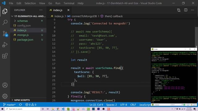 MongoDB in NodeJS - Array Query Operators: ElemMatch, All, and Size (2020) [Episode #17] смотреть онлайн
