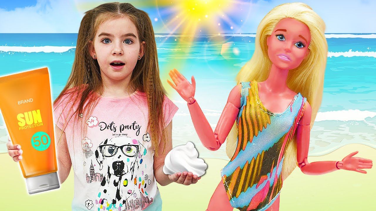Кукла Барби сгорела на солнце! Лечим Барби от ожогов. Видео для девочек игры в куклы Барби смотреть онлайн