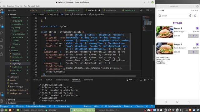 React Native Tutorial 2023 | React Native Food App | My Cart Screen смотреть онлайн