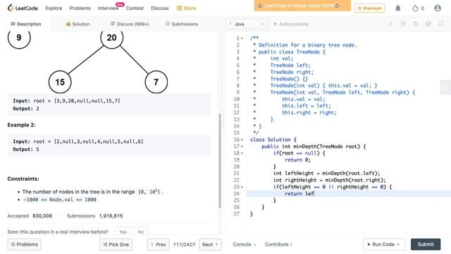 [LeetCode] 111. Minimum Depth of Binary Tree || DFS || BFS || Algorithms смотреть онлайн