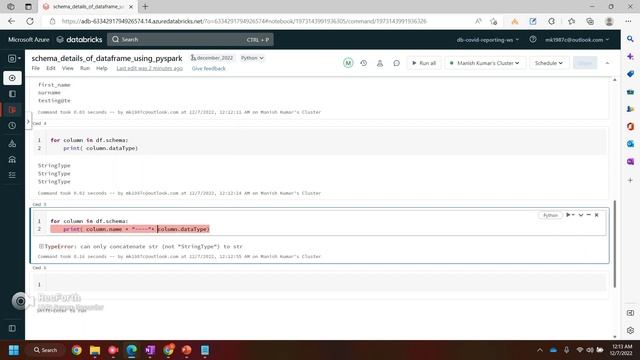 Azure Databricks Tutorial # 23:- How to get schema details of dataframe using pyspark смотреть онлайн