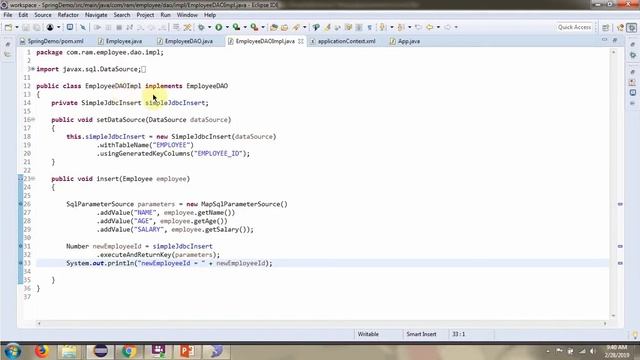 Spring - Inserting data using SimpleJdbcInsert and MapSqlParameterSource | Spring JDBC tutorial смотреть онлайн