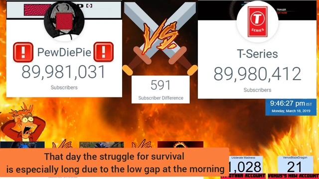 Pewdiepie vs T Series Race to 90 Million Subscribers Timelapse смотреть онлайн