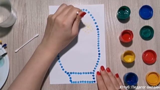 Рисуем варежку ватными палочками! Развитие мелкой моторики ребенка. Рисование для детей смотреть онлайн