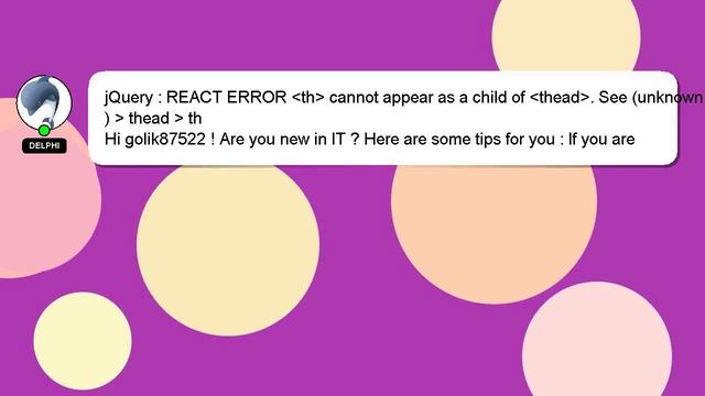 jQuery : REACT ERROR th cannot appear as a child of thead . See (unknown) thead th смотреть онлайн