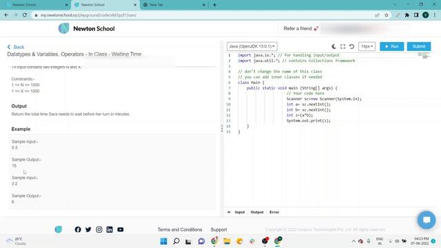 Newton School Assignment Answer | Waiting Time | Datatypes & Variables, Operators | Java смотреть онлайн