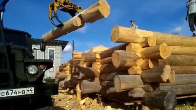 Сруб дома из бревна большого диаметра в канадскую (седловидную) чашу. Дикий сруб смотреть онлайн
