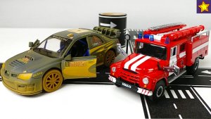 Машинки Посылки из Китая Пожарная машинка ЗИЛ 130 и Раллийная Субару Импреза