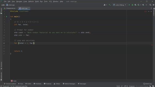 Calculating Factorial in C++ with a for loop смотреть онлайн