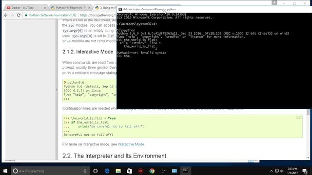 Python Tutorial - Installation and Interactive Mode смотреть онлайн