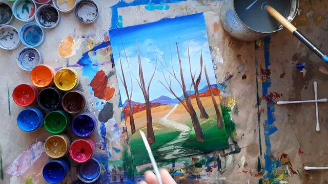 ДОРОГА В ОСЕНЬ |Гуашь и ватные палочки✌ смотреть онлайн