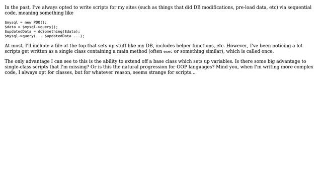 Software Engineering: Is there an advantage to single class PHP scripts? смотреть онлайн
