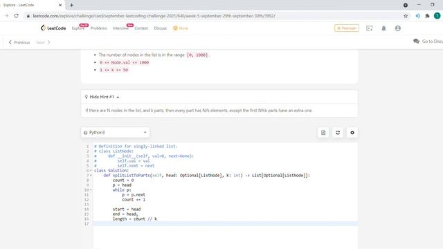 September 29/2021 LeetCode Challenge: Split Linked List in Parts смотреть онлайн