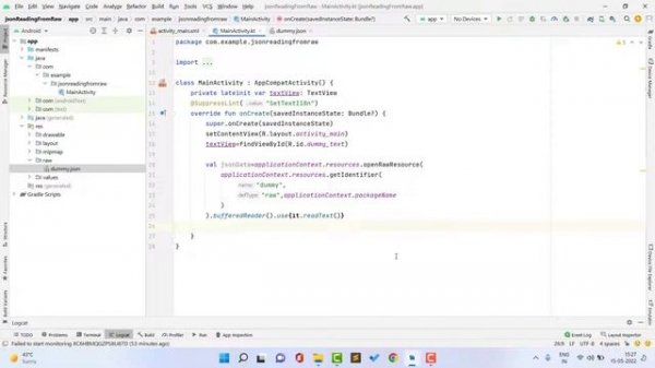 how to read JSON file from raw directory in android studio | Json parsing in android studio