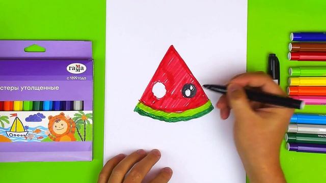 Как нарисовать АРБУЗ - простые рисунки фломастером смотреть онлайн