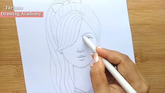 How to draw a girl with ponytail hairstyle || Pencil sketch || Art video смотреть онлайн